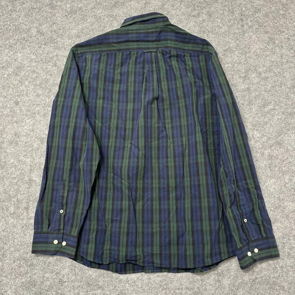 IZOD Button Down Shirt Mens XXL Blue Green Striped Slim Fit Long Sleeve Cotton